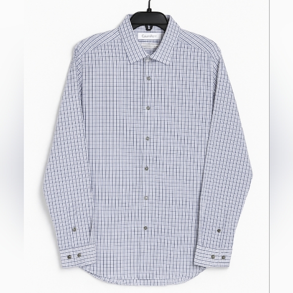 Calvin Klein Other - Calvin Klein Slim‎ Fit Stretch Wrinkle Free Blue Check Dress Shirt XL